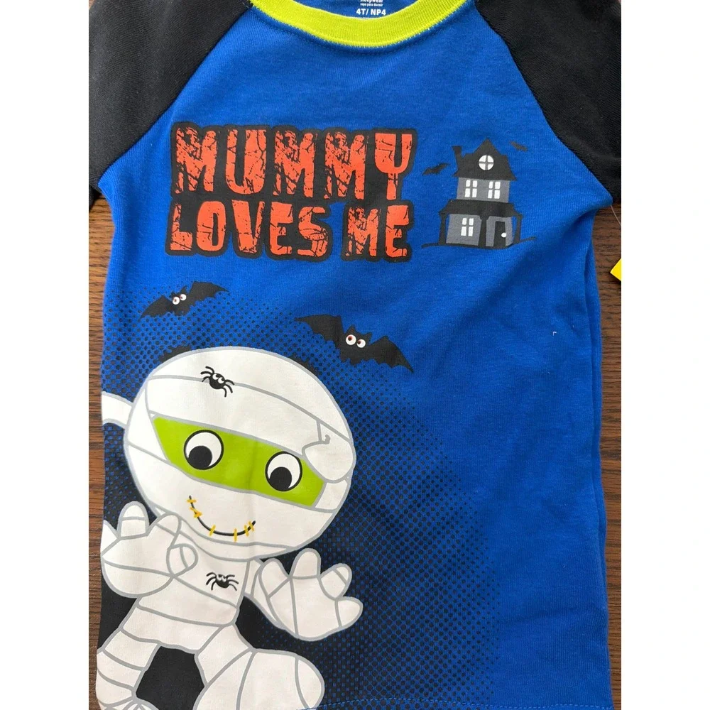 Peek-A-Boo Kids Halloween Mummy Loves Me Pajama Set Blue Striped 4T NWT